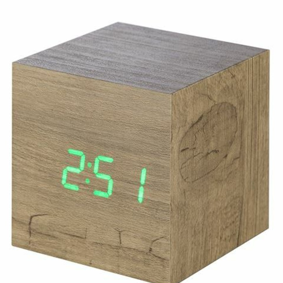 Hobbies & Gadgets * | Gingko Cube Click Clock Ash / Green Led