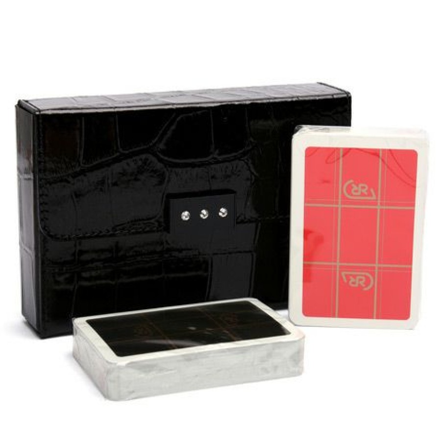 Games & Puzzles * | Renzo Romagnoli Renzo Crocodile Print Playing Card Case W/Crystals Black