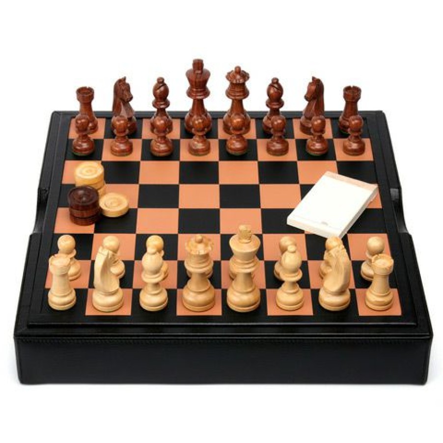 Games & Puzzles * | Renzo Romagnoli Renzo Leather And Wood Chess Set Black