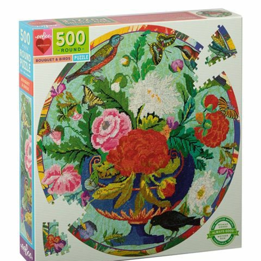 Games & Puzzles * | Eeboo Round Bouquet & Bird Puzzle 500Pce