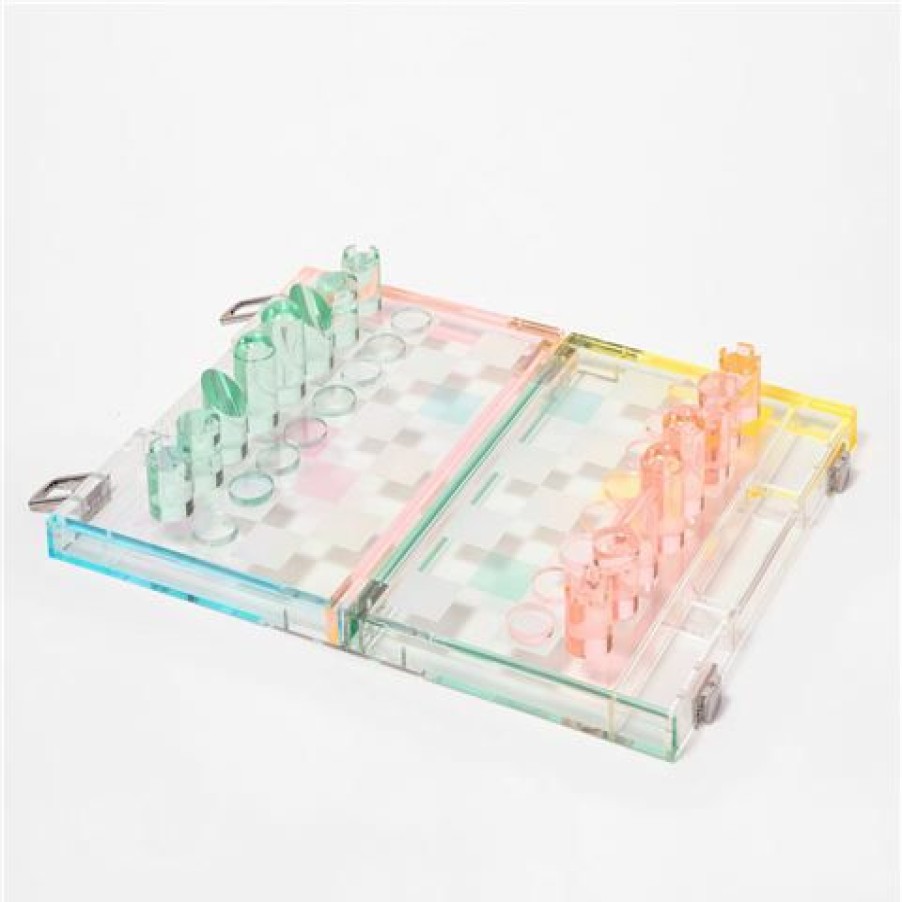 Games & Puzzles * | Sunnylife Mini Lucite Chess & Checkers Set W/Carry Case