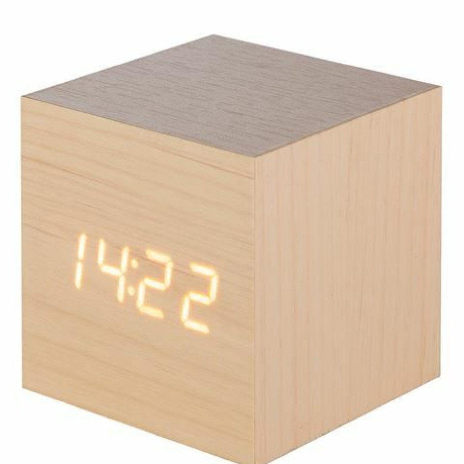 Hobbies & Gadgets * | Gingko Cube Click Clock Maple / Orange Led