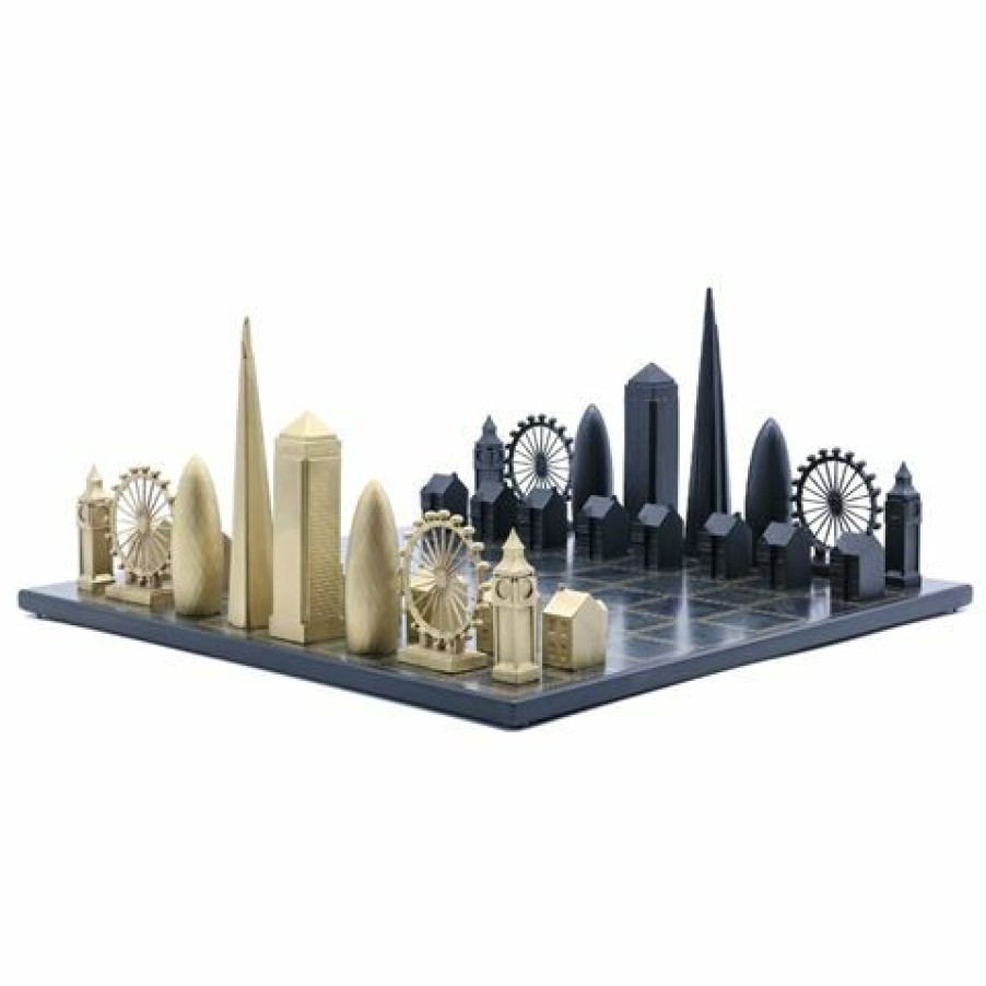 Hobbies & Gadgets * | Skyline Chess Luxury Bronze London W/ Corian Map Board