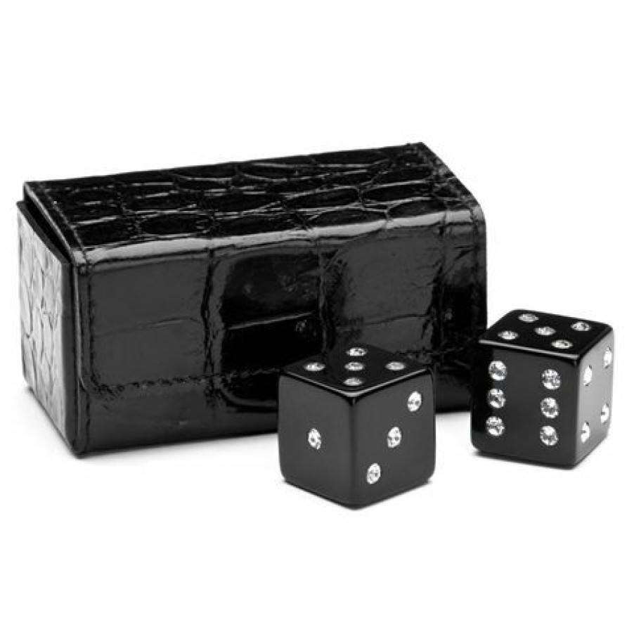 Games & Puzzles * | Renzo Romagnoli Renzo Crocodile Print Dice Case W/Swarovski Crystals Black