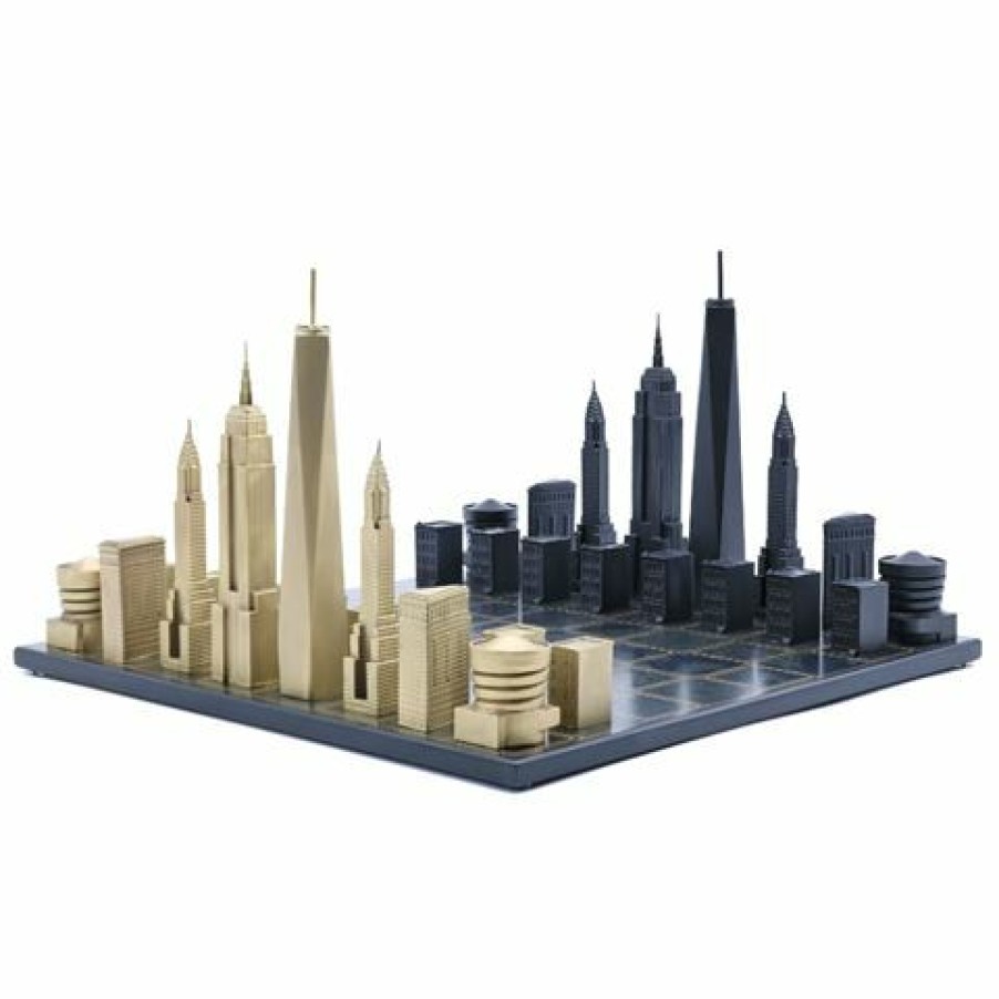 Hobbies & Gadgets * | Skyline Chess Luxury Bronze New York W/ Corian Map Board