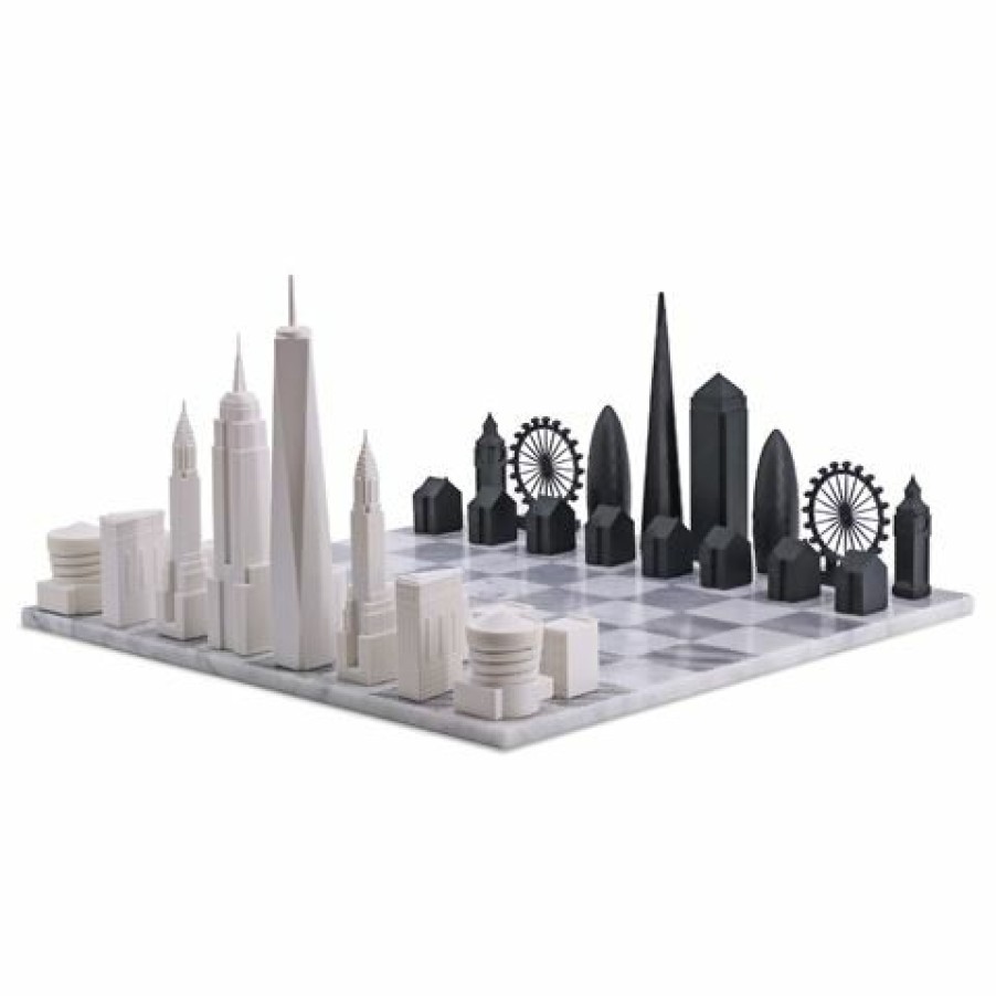 Hobbies & Gadgets * | Skyline Chess Acrylic London Vs New York Marble Hatch